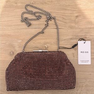 REISS Adaline Crystal Embellished Clutch Bag Purple